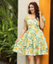 Sweetheart Neck Puffed Sleeve Printed Dress